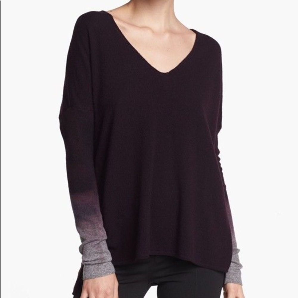 Vince Ombré V Neck Sweater in Mulberry